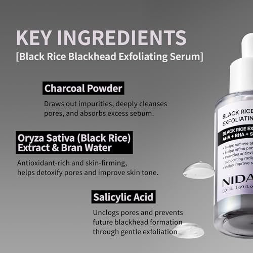 NIDA Black Rice Blackhead Exfoliating Serum - 1.69 fl oz (50ml) Daily Soft Exfoliating Face Scrub for All Skin Types - görsel 8