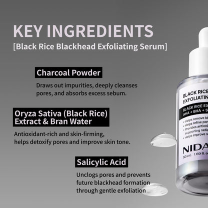 NIDA Black Rice Blackhead Exfoliating Serum - 1.69 fl oz (50ml) Daily Soft Exfoliating Face Scrub for All Skin Types