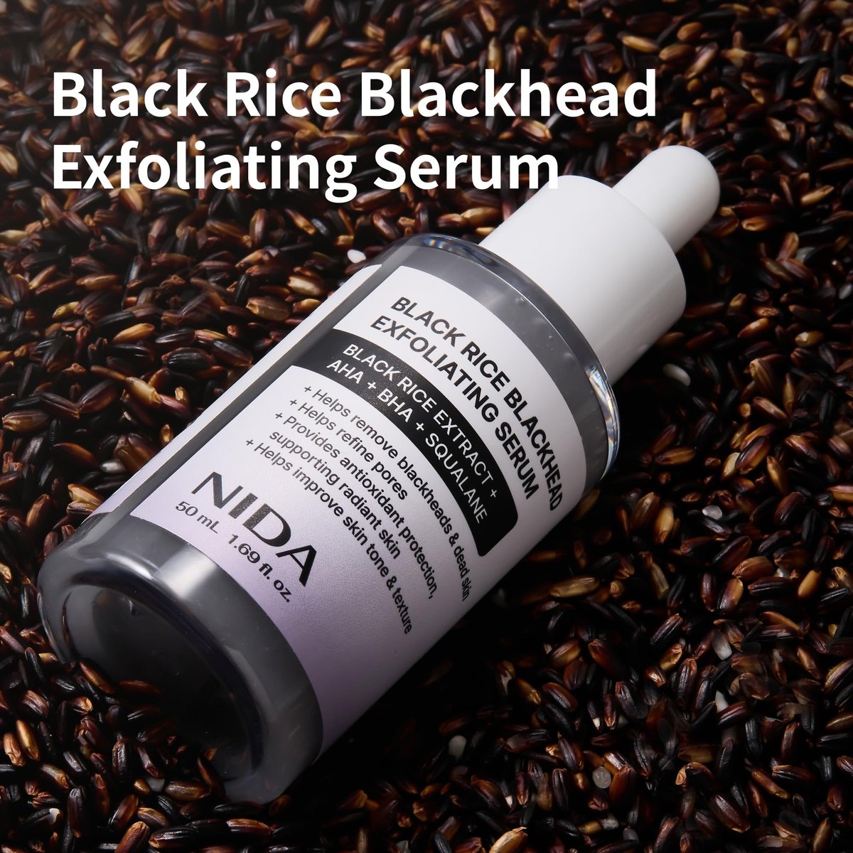 NIDA Black Rice Blackhead Exfoliating Serum - 1.69 fl oz (50ml) Daily Soft Exfoliating Face Scrub for All Skin Types - görsel 3