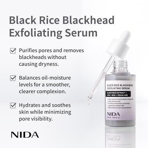 NIDA Black Rice Blackhead Exfoliating Serum - 1.69 fl oz (50ml) Daily Soft Exfoliating Face Scrub for All Skin Types - görsel 6