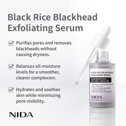 NIDA Black Rice Blackhead Exfoliating Serum - 1.69 fl oz (50ml) Daily Soft Exfoliating Face Scrub for All Skin Types