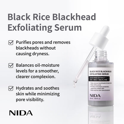 NIDA Black Rice Blackhead Exfoliating Serum - 1.69 fl oz (50ml) Daily Soft Exfoliating Face Scrub for All Skin Types