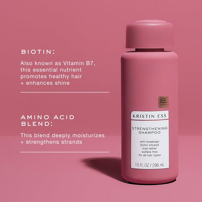 Kristin Ess Biotin Shampoo - Sulfate Free & Color Safe - Promotes Healthy Hair Growth, Strengthens & Nourishes Dry Damaged Hair - Anti-Breakage Fortifying Biotin Repair Shampoo for Volume - Vegan, 10 oz