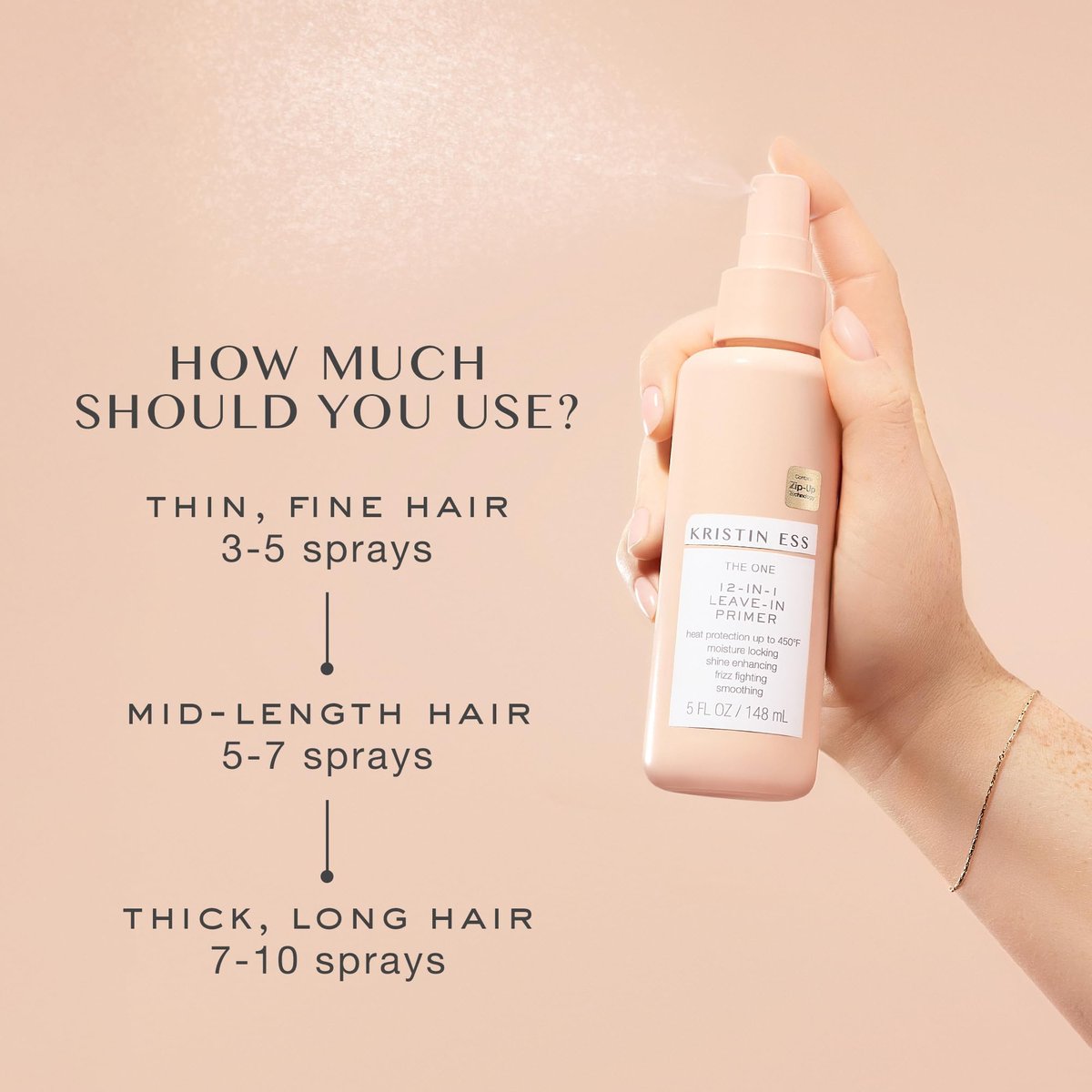 Kristin Ess 12-in-1 Leave-In Conditioner & Heat Protectant Spray – Up to 450°F Protection, Blow Dry & Flat Iron Defense, Anti-Frizz Detangler, Color Safe, 5 Fl Oz - görsel 9
