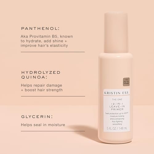 Kristin Ess 12-in-1 Leave-In Conditioner & Heat Protectant Spray – Up to 450°F Protection, Blow Dry & Flat Iron Defense, Anti-Frizz Detangler, Color Safe, 5 Fl Oz - görsel 6