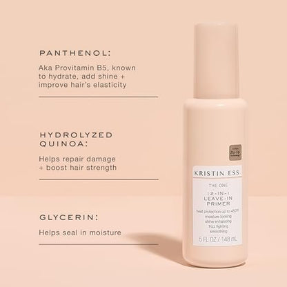 Kristin Ess 12-in-1 Leave-In Conditioner & Heat Protectant Spray – Up to 450°F Protection, Blow Dry & Flat Iron Defense, Anti-Frizz Detangler, Color Safe, 5 Fl Oz
