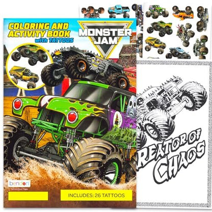 Monster Jam Temporary Tattoos Party Pack - 26 Gravedigger Monster Truck Tattoos & Coloring Book | Monster Jam Party Supplies