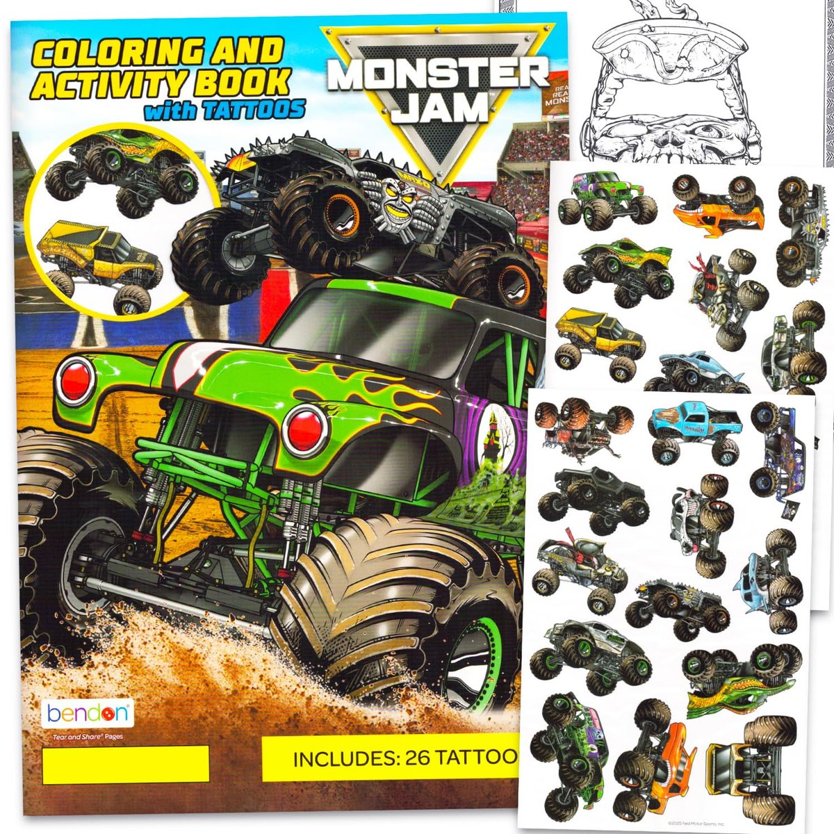 Monster Jam Temporary Tattoos Party Pack - 26 Gravedigger Monster Truck Tattoos & Coloring Book | Monster Jam Party Supplies - görsel 2