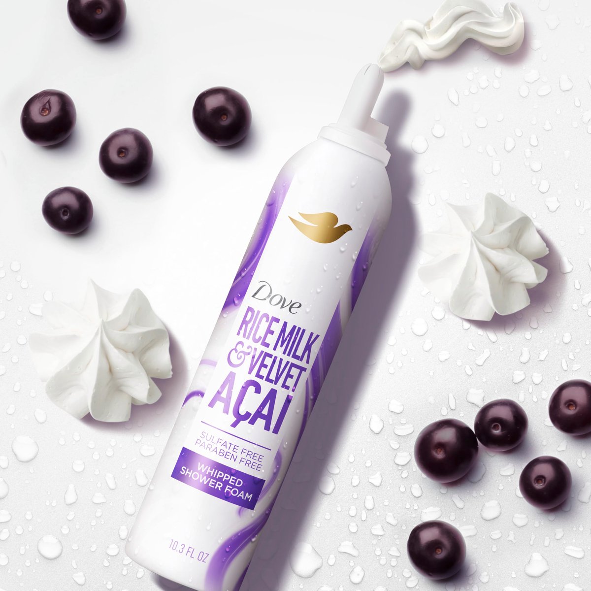 Dove Whipped Shower Foam Rice Milk & Velvet Açaí – Hydrating Body Wash for Soft Skin, 10.3 Fl Oz Avelisse