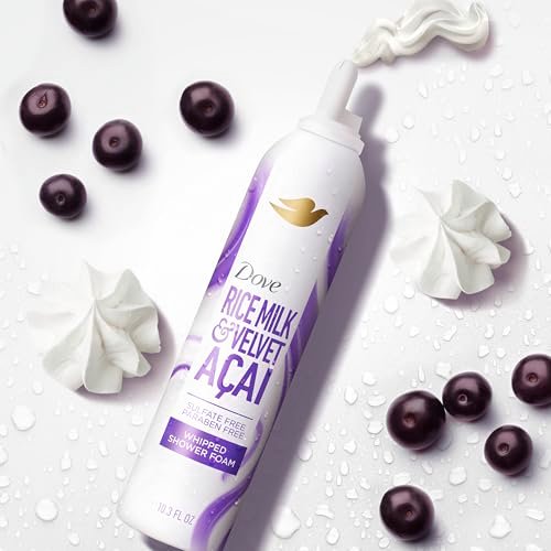 Dove Whipped Shower Foam Rice Milk & Velvet Açaí – Hydrating Body Wash for Soft Skin, 10.3 Fl Oz Avelisse