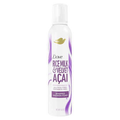 Dove Whipped Shower Foam Rice Milk & Velvet Açaí – Hydrating Body Wash for Soft Skin, 10.3 Fl Oz Avelisse