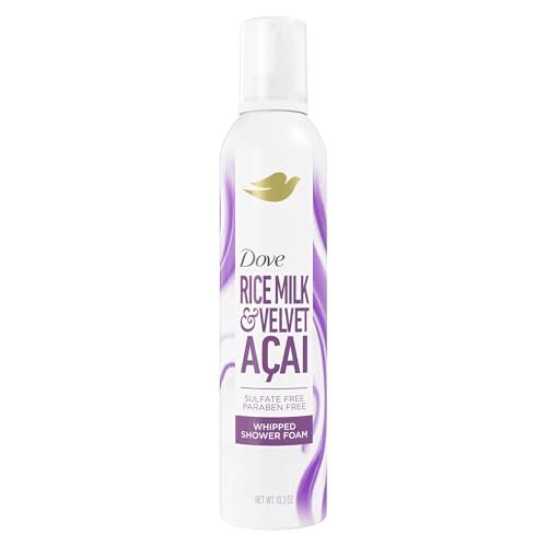 Dove Whipped Shower Foam Rice Milk & Velvet Açaí – Hydrating Body Wash for Soft Skin, 10.3 Fl Oz Avelisse