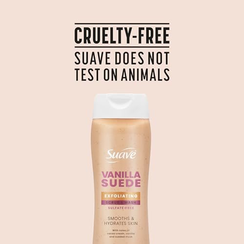 Suave Vanilla Suede Exfoliating Body Wash & Scrub – Sulfate-Free Hydrating Cleanser with Glycerin & Vitamin E, 6 Count (108 Fl Oz Total) Avelisse