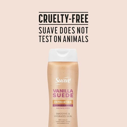 Suave Vanilla Suede Exfoliating Body Wash & Scrub – Sulfate-Free Hydrating Cleanser with Glycerin & Vitamin E, 6 Count (108 Fl Oz Total) Avelisse