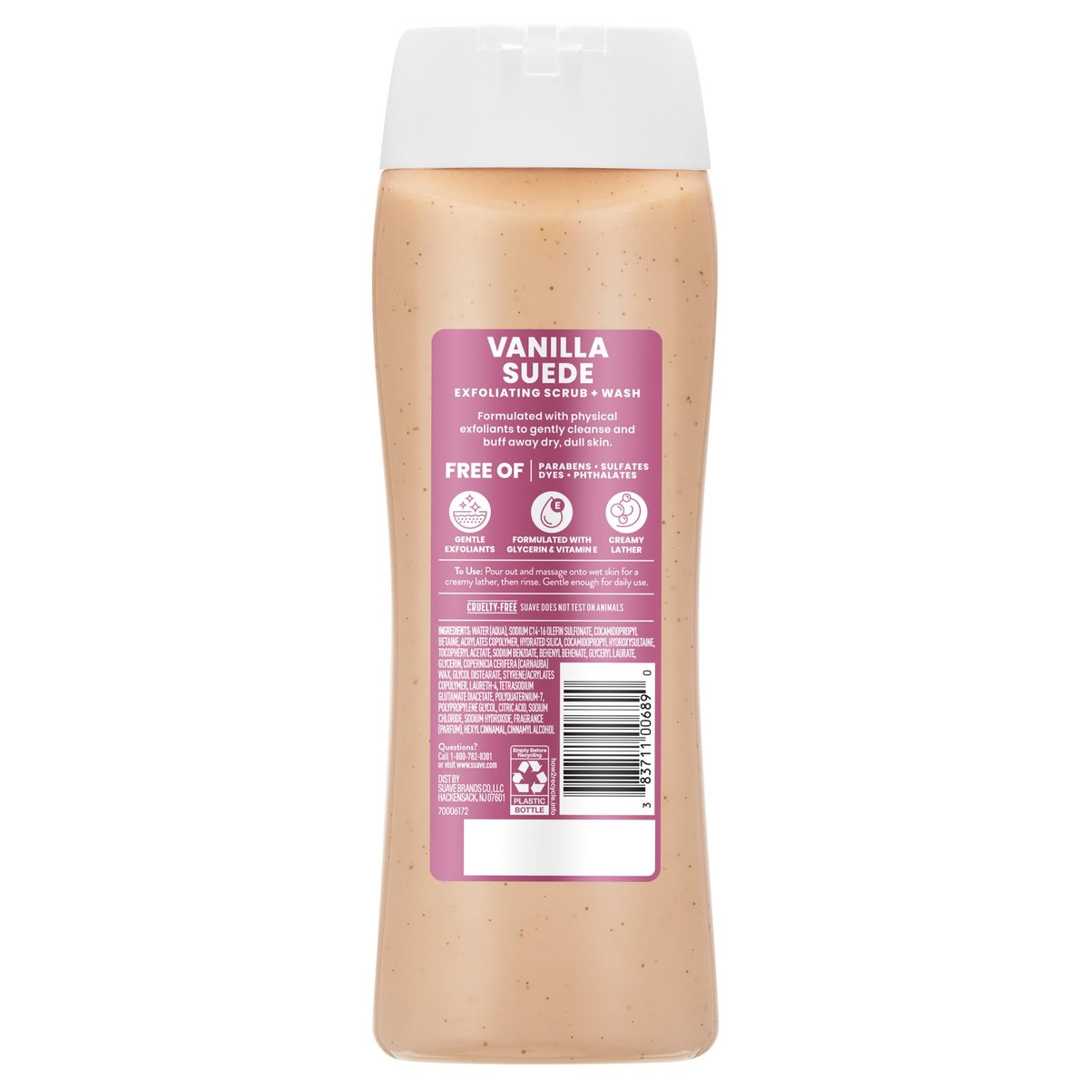 Suave Vanilla Suede Exfoliating Body Wash & Scrub – Sulfate-Free Hydrating Cleanser with Glycerin & Vitamin E, 6 Count (108 Fl Oz Total) Avelisse