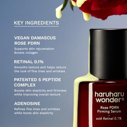 Haruharu Wonder Rose PDRN Firming Serum with Retinal 0.1% - Boost Collagen, Minimize Fine Lines & Wrinkles, Fragrance Free, Vegan, Korean Skincare (1.01 fl.oz) Avelisse