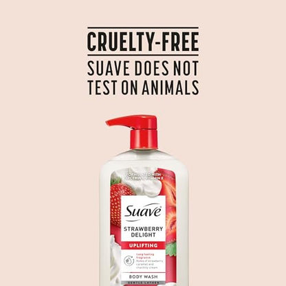 Suave Strawberry Delight Uplifting Body Wash, 30 FL OZ Pump, 4 Pack - Hydrating with Glycerin & Vitamin E Avelisse
