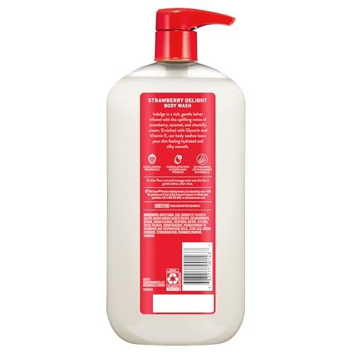 Suave Strawberry Delight Uplifting Body Wash, 30 FL OZ Pump, 4 Pack - Hydrating with Glycerin & Vitamin E Avelisse
