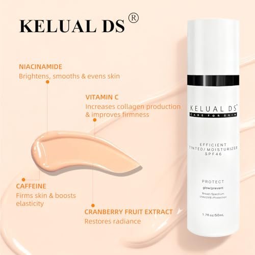 KELUAL DS Anti-Aging Tinted Face Moisturizer & Sheer Face Sunscreen SPF 46, Hydrating Skin Care & Sunscreen Moisturizer, 1.7 oz Avelisse