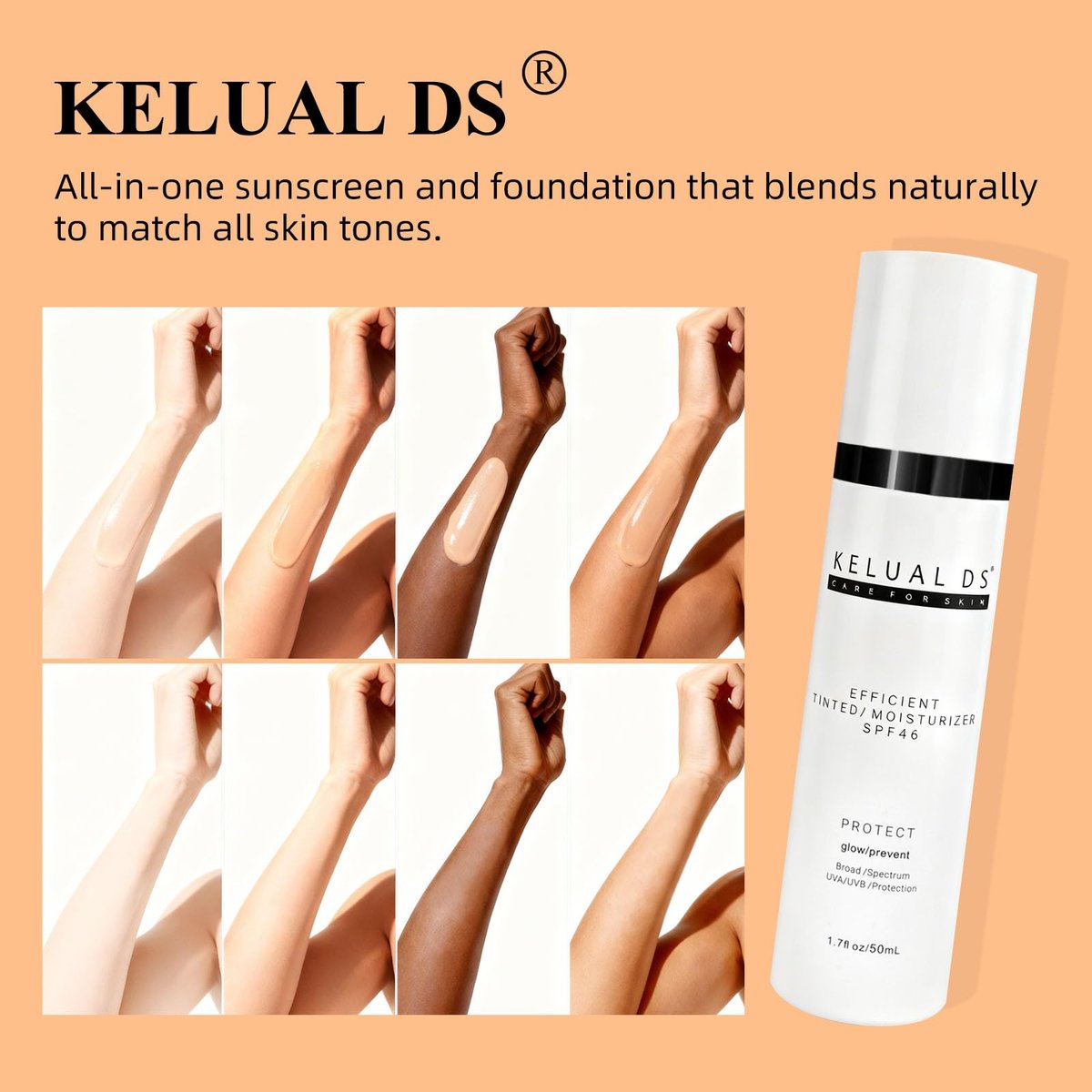 KELUAL DS Anti-Aging Tinted Face Moisturizer & Sheer Face Sunscreen SPF 46, Hydrating Skin Care & Sunscreen Moisturizer, 1.7 oz Avelisse