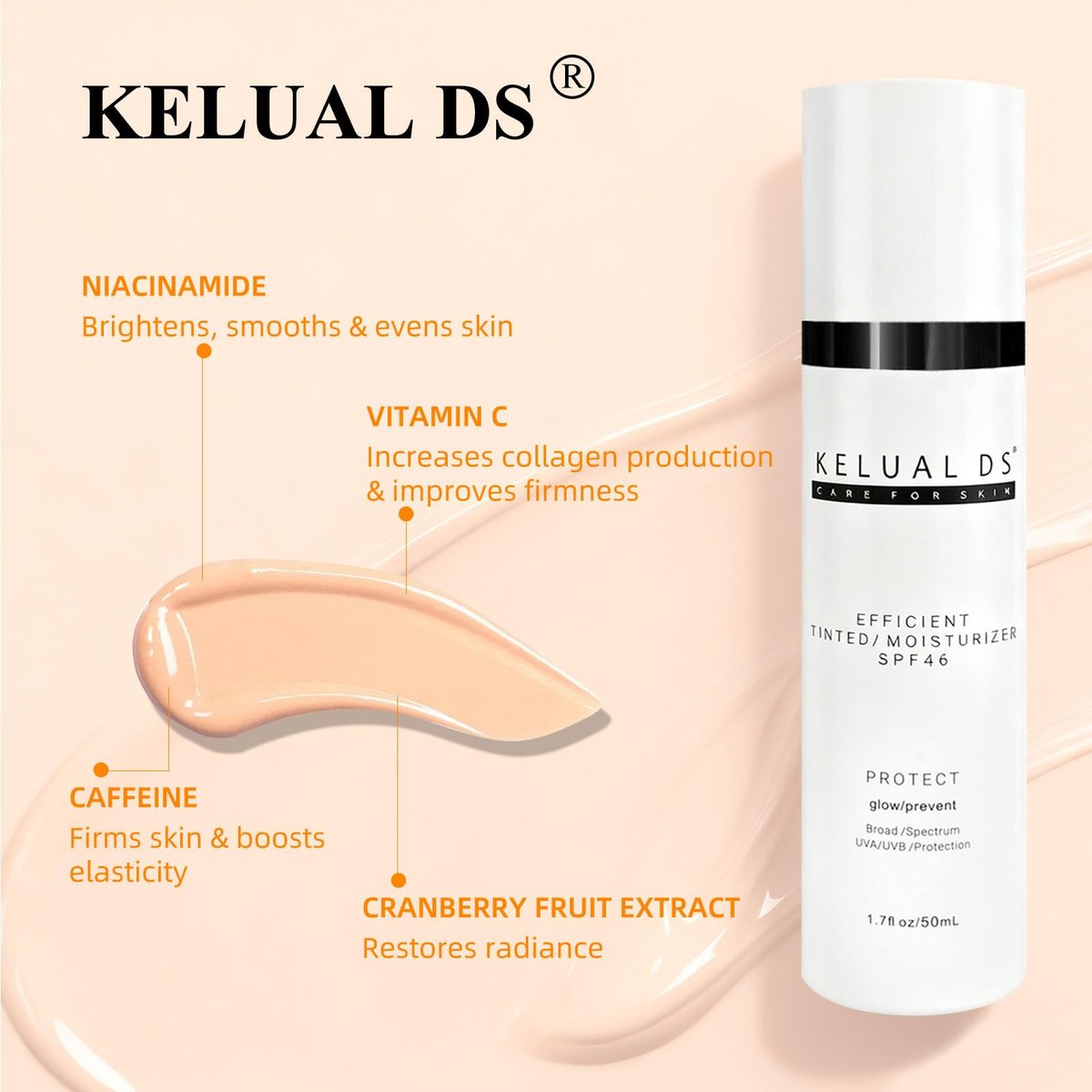 KELUAL DS Anti-Aging Tinted Face Moisturizer & Sheer Face Sunscreen SPF 46, Hydrating Skin Care & Sunscreen Moisturizer, 1.7 oz Avelisse