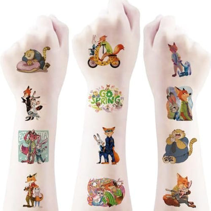 40Pcs Cute Zootopia2 Temporary Tattoo Stickers - Kid-Safe Removable Tattoos for Party Supplies & Birthday Gifts