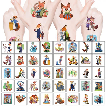40Pcs Cute Zootopia2 Temporary Tattoo Stickers - Kid-Safe Removable Tattoos for Party Supplies & Birthday Gifts