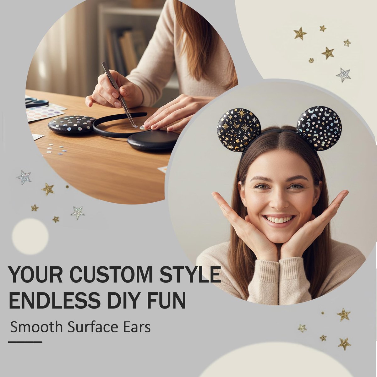 Classic Black Mouse Ears Headband 2-Pack – Unisex Smooth Ears for Couples, Family Trips & DIY Projects – Simple & Lightweight Avelisse