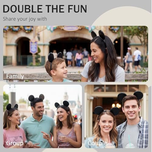 Classic Black Mouse Ears Headband 2-Pack – Unisex Smooth Ears for Couples, Family Trips & DIY Projects – Simple & Lightweight Avelisse