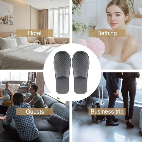 GRWJHUM 16 Pairs Disposable Travel Slippers for Women, Individually Wrapped Hotel Slippers for Guests, Lightweight Plastic House Slippers for Men & Women Avelisse