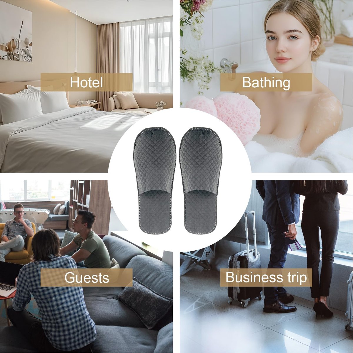 GRWJHUM 16 Pairs Disposable Travel Slippers for Women, Individually Wrapped Hotel Slippers for Guests, Lightweight Plastic House Slippers for Men & Women Avelisse