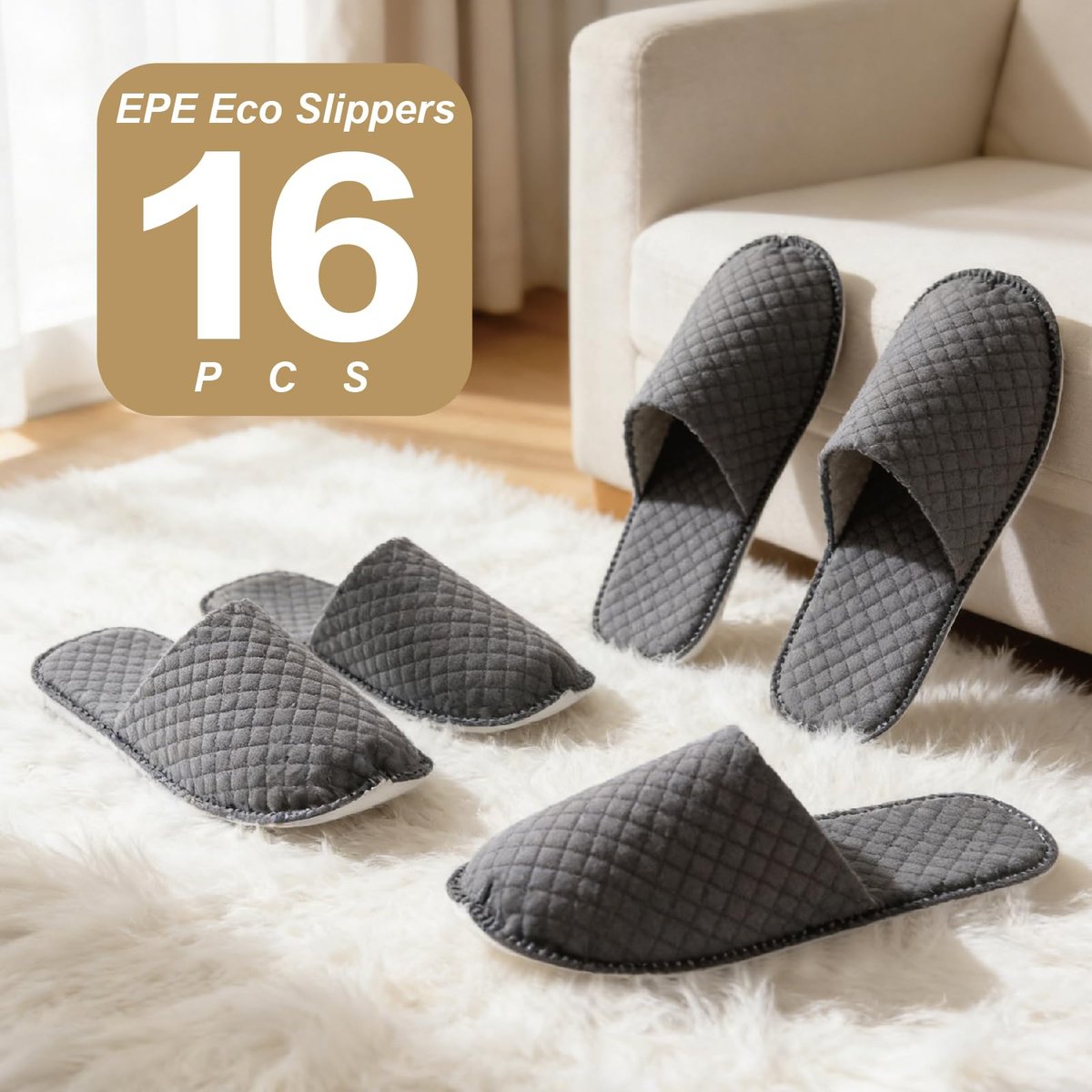 GRWJHUM 16 Pairs Disposable Travel Slippers for Women, Individually Wrapped Hotel Slippers for Guests, Lightweight Plastic House Slippers for Men & Women Avelisse