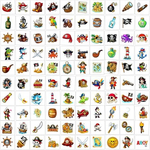 Ozepao 100 Pcs Pirate Temporary Tattoos for Kids - Individually Wrapped Pirate Ship Nautical Themed Party Favors - görsel 4