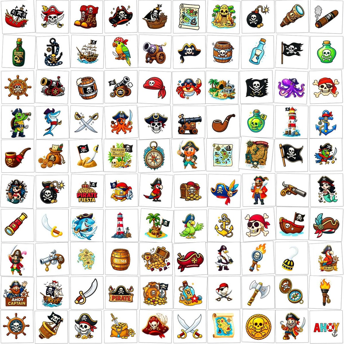Ozepao 100 Pcs Pirate Temporary Tattoos for Kids - Individually Wrapped Pirate Ship Nautical Themed Party Favors - görsel 3