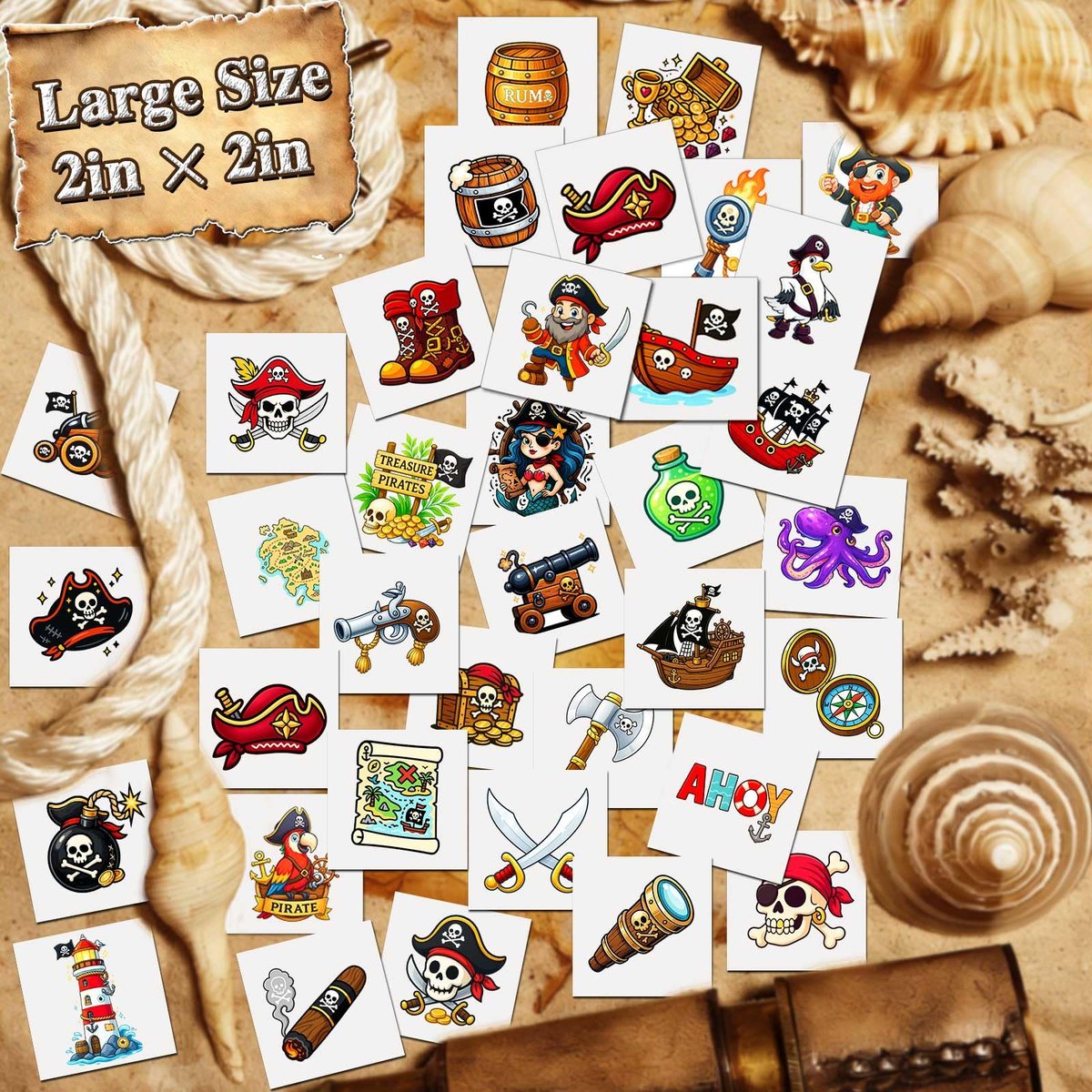Ozepao 100 Pcs Pirate Temporary Tattoos for Kids - Individually Wrapped Pirate Ship Nautical Themed Party Favors - görsel 5