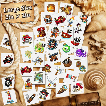 Ozepao 100 Pcs Pirate Temporary Tattoos for Kids - Individually Wrapped Pirate Ship Nautical Themed Party Favors