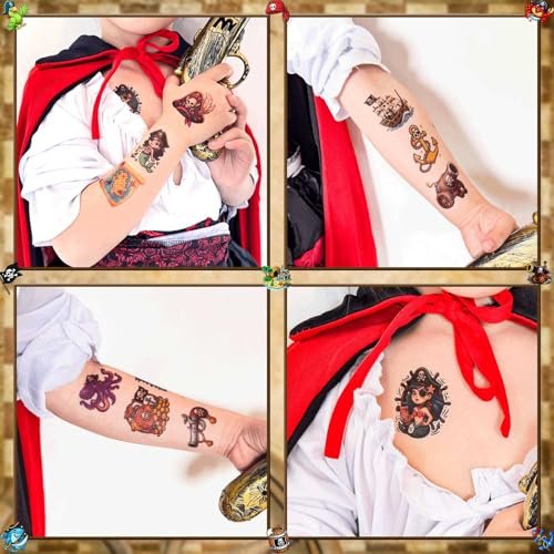Ozepao 100 Pcs Pirate Temporary Tattoos for Kids - Individually Wrapped Pirate Ship Nautical Themed Party Favors - görsel 10