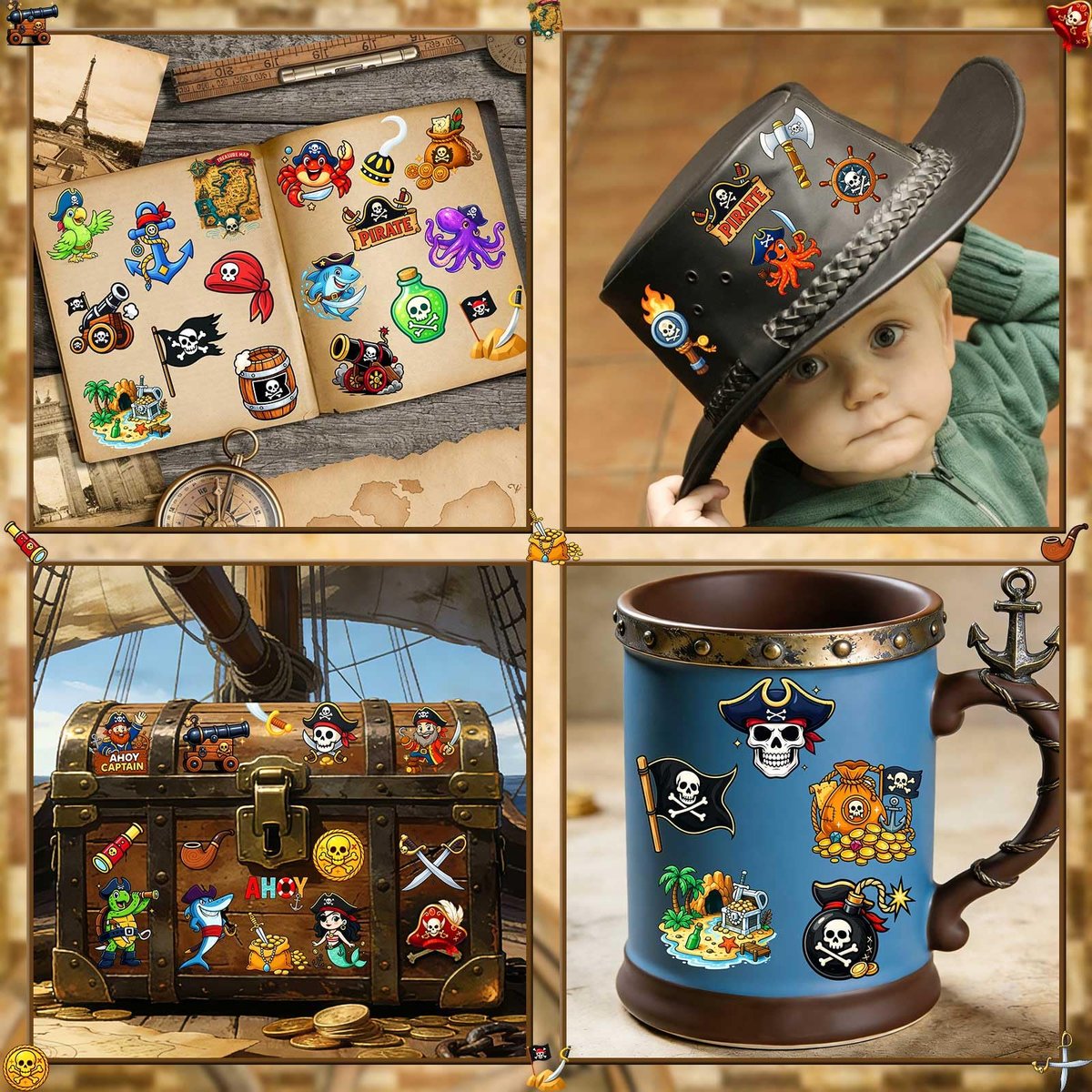 Ozepao 100 Pcs Pirate Temporary Tattoos for Kids - Individually Wrapped Pirate Ship Nautical Themed Party Favors - görsel 11