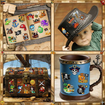 Ozepao 100 Pcs Pirate Temporary Tattoos for Kids - Individually Wrapped Pirate Ship Nautical Themed Party Favors