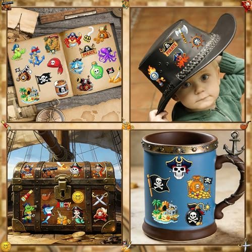Ozepao 100 Pcs Pirate Temporary Tattoos for Kids - Individually Wrapped Pirate Ship Nautical Themed Party Favors - görsel 12
