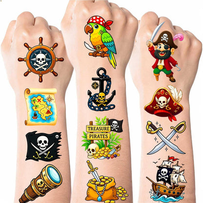 Ozepao 100 Pcs Pirate Temporary Tattoos for Kids - Individually Wrapped Pirate Ship Nautical Themed Party Favors