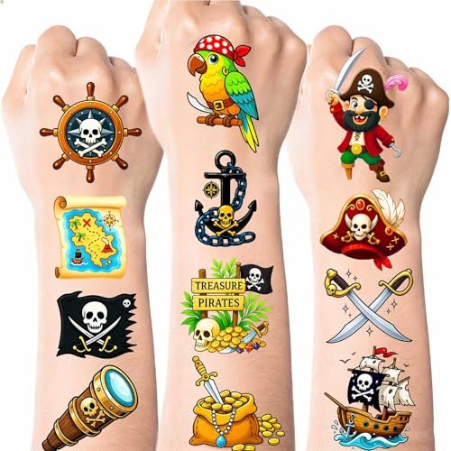 Ozepao 100 Pcs Pirate Temporary Tattoos for Kids - Individually Wrapped Pirate Ship Nautical Themed Party Favors - görsel 2