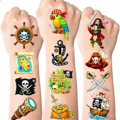 Ozepao 100 Pcs Pirate Temporary Tattoos for Kids - Individually Wrapped Pirate Ship Nautical Themed Party Favors