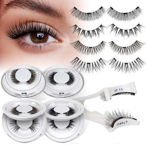 QUEWEL Magnetic Eyelashes 4 Pair Reusable Natural Look Lash Clusters Kit with Applicator – No Glue Needed, Easy to Wear and Remove (Black, 4 Pairs) Avelisse