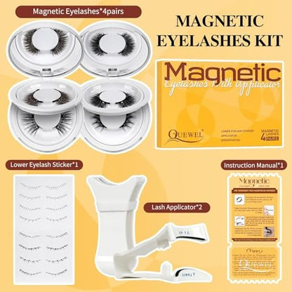 QUEWEL Magnetic Eyelashes 4 Pair Reusable Natural Look Lash Clusters Kit with Applicator – No Glue Needed, Easy to Wear and Remove (Black, 4 Pairs) Avelisse