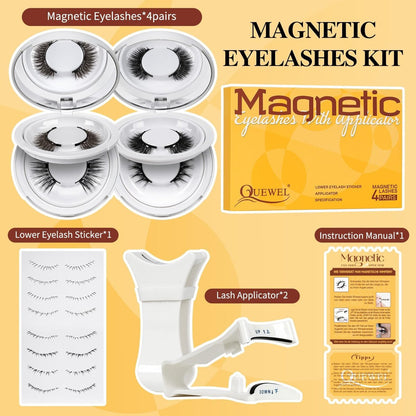 QUEWEL Magnetic Eyelashes 4 Pair Reusable Natural Look Lash Clusters Kit with Applicator – No Glue Needed, Easy to Wear and Remove (Black, 4 Pairs) Avelisse