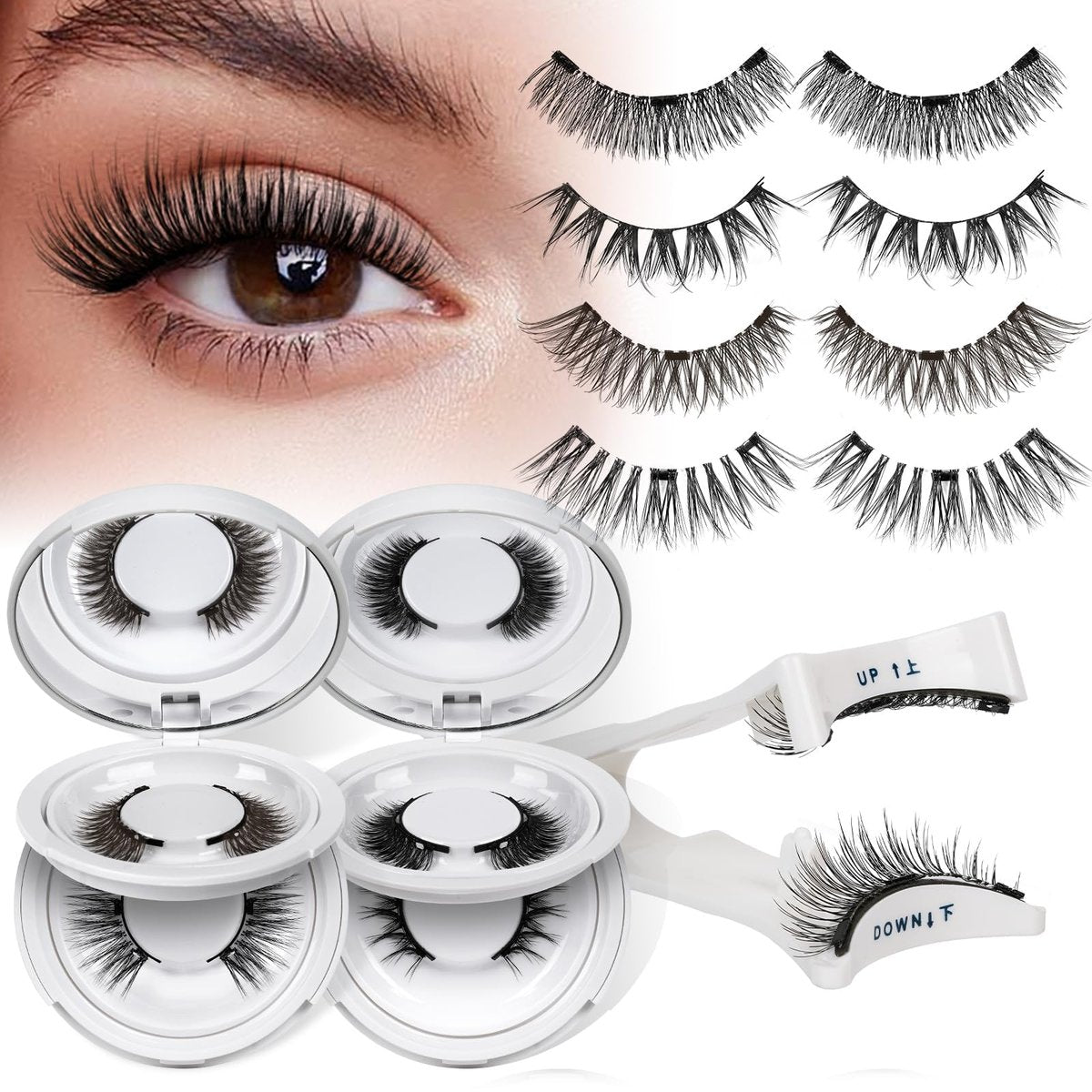 QUEWEL Magnetic Eyelashes 4 Pair Reusable Natural Look Lash Clusters Kit with Applicator – No Glue Needed, Easy to Wear and Remove (Black, 4 Pairs) Avelisse