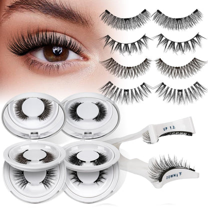 QUEWEL Magnetic Eyelashes 4 Pair Reusable Natural Look Lash Clusters Kit with Applicator – No Glue Needed, Easy to Wear and Remove (Black, 4 Pairs) Avelisse