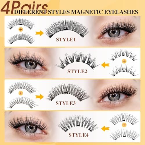 QUEWEL Magnetic Eyelashes 4 Pair Reusable Natural Look Lash Clusters Kit with Applicator – No Glue Needed, Easy to Wear and Remove (Black, 4 Pairs) Avelisse