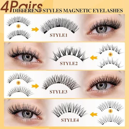 QUEWEL Magnetic Eyelashes 4 Pair Reusable Natural Look Lash Clusters Kit with Applicator – No Glue Needed, Easy to Wear and Remove (Black, 4 Pairs) Avelisse